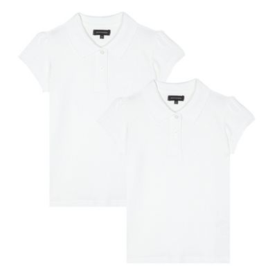 Pack of two girl's white cotton school polo shirts